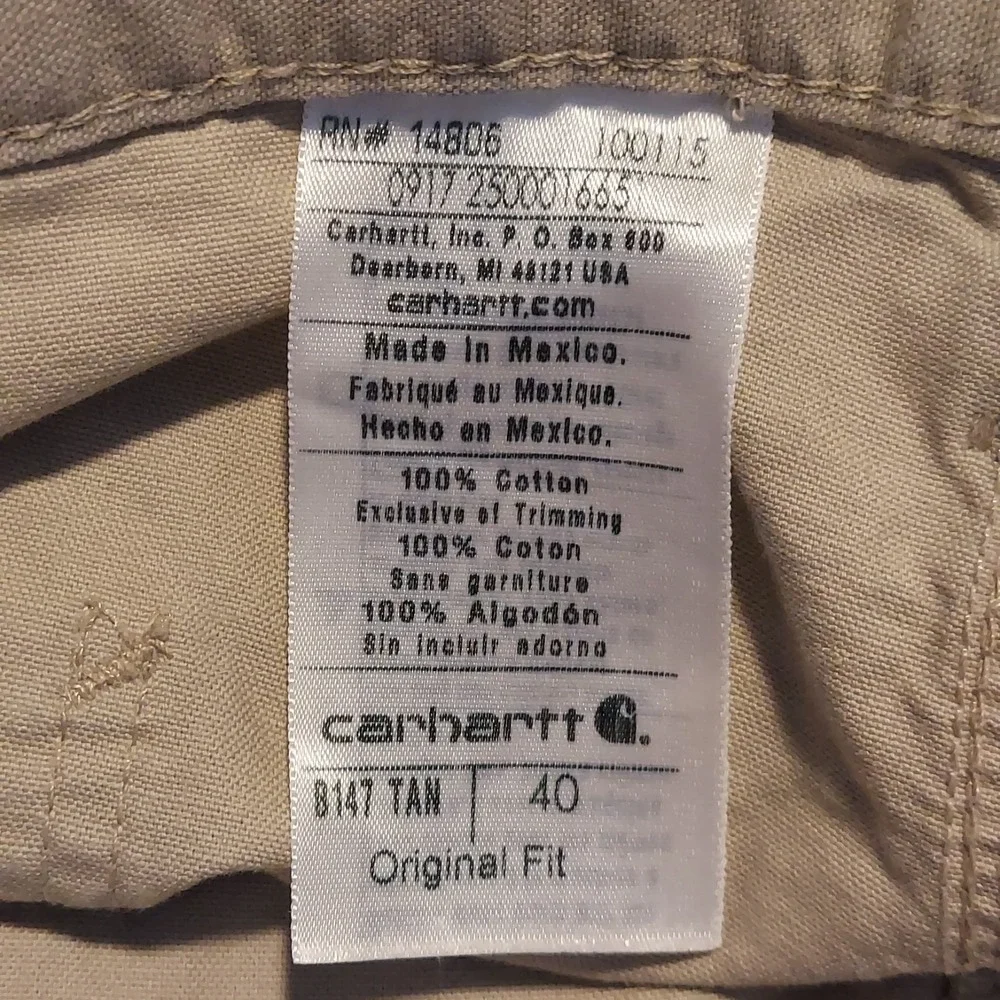 Carhartt B147 Beige‎ Carpenter Original Fit Canvas Work Shorts Mens 40 Utility